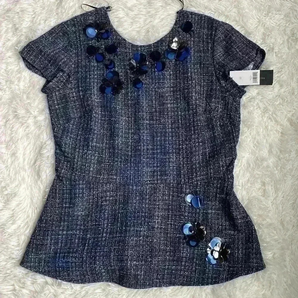 Banana republic Navy blue tweed peplum with embellishments. Size 10. NWT.